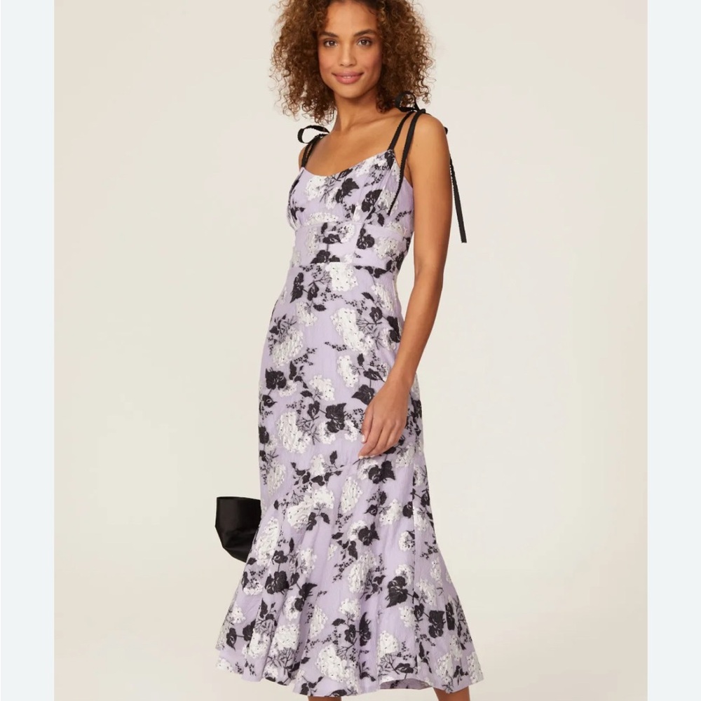 ML Monique Lhuillier FloralMidi Dress Size 2 NWT Lavender/black